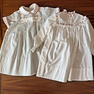 Lot of 2 Vintage 1980s Girls Dresses – Custom Made – Size 5 – White Lace/ Blue